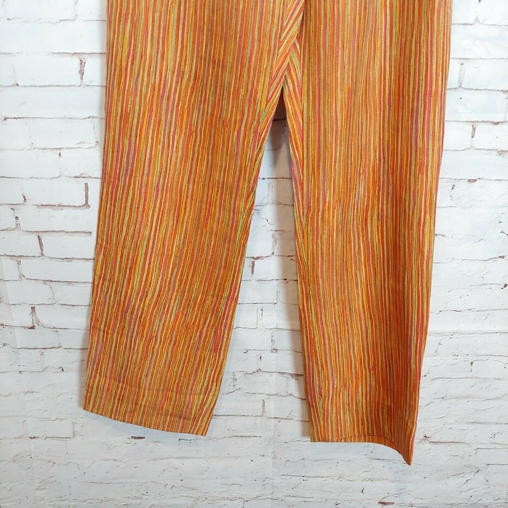 Sigrid Olsen Pants Womens Size 6 Silk Orange Peach Striped Straight Leg - Picture 4 of 7